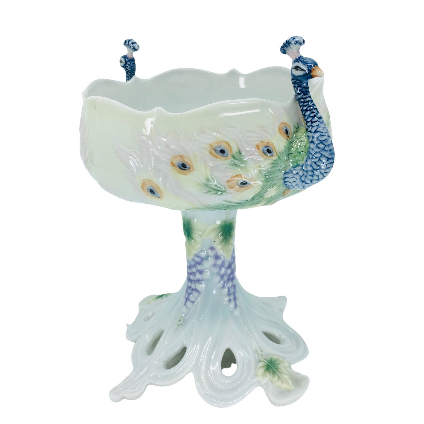 Porcelain Decorative Bowl and Sugar Bowl with Peacock Figure