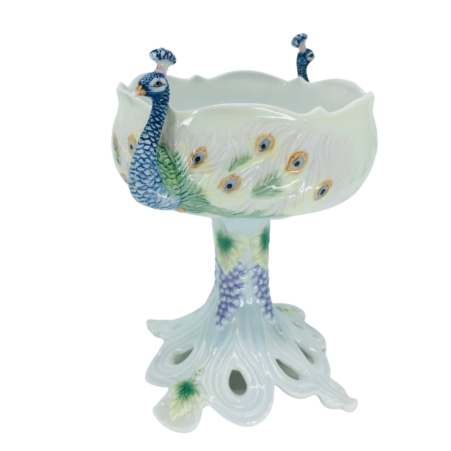 Porcelain Decorative Bowl and Sugar Bowl with Peacock Figure