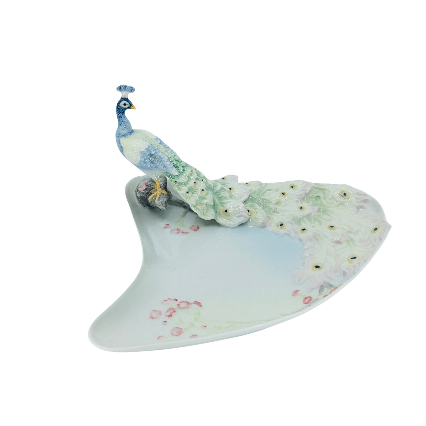 Porcelain Colored Decorative Jewelry Plate with Peacock Figure