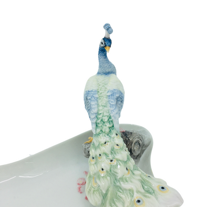 Porcelain Colored Decorative Jewelry Plate with Peacock Figure