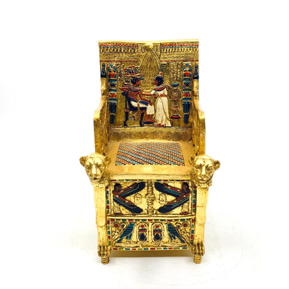 Tutankhamun Tahtı Kapaklı Dekoratif Gold Mücevher Kutusu