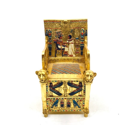 Tutankhamun Tahtı Kapaklı Dekoratif Gold Mücevher Kutusu
