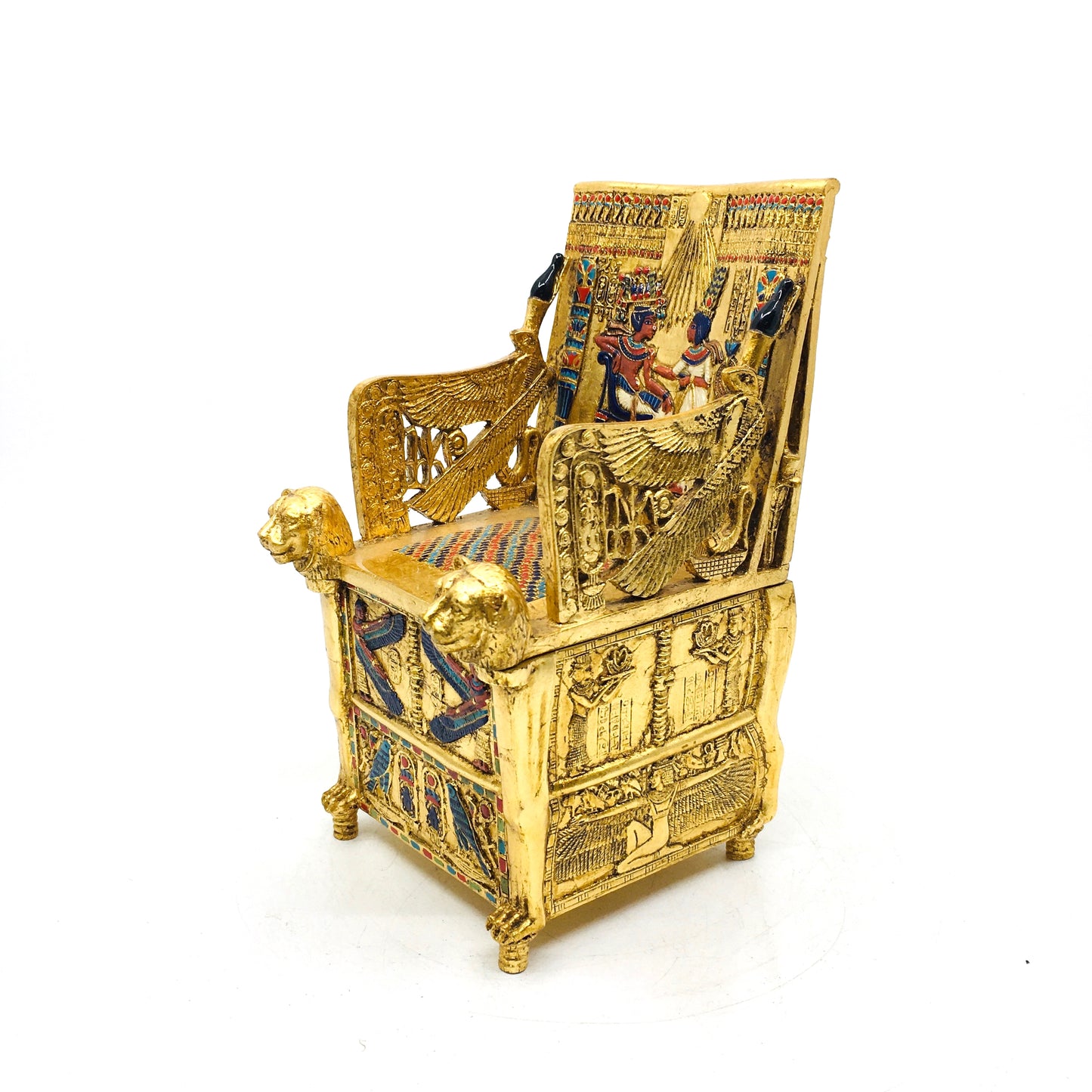 Tutankhamun Tahtı Kapaklı Dekoratif Gold Mücevher Kutusu