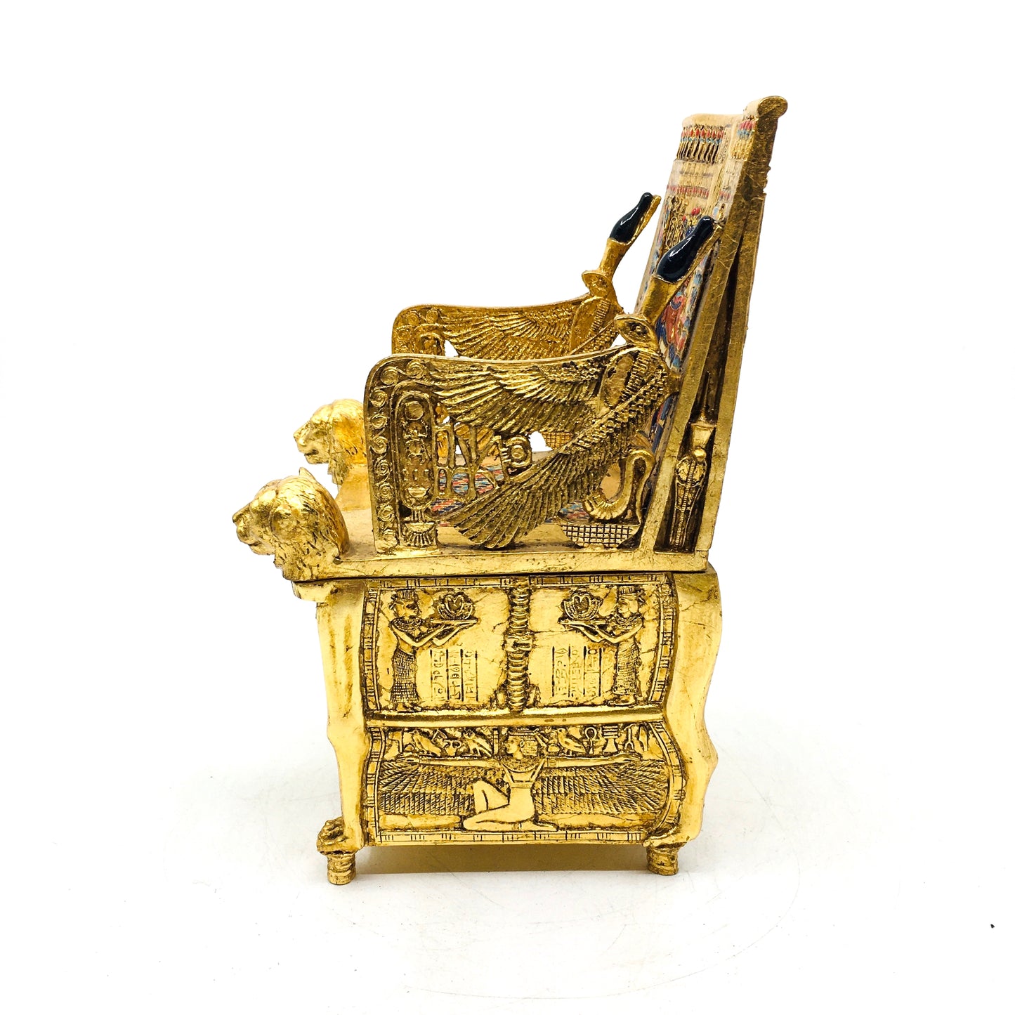 Tutankhamun Tahtı Kapaklı Dekoratif Gold Mücevher Kutusu