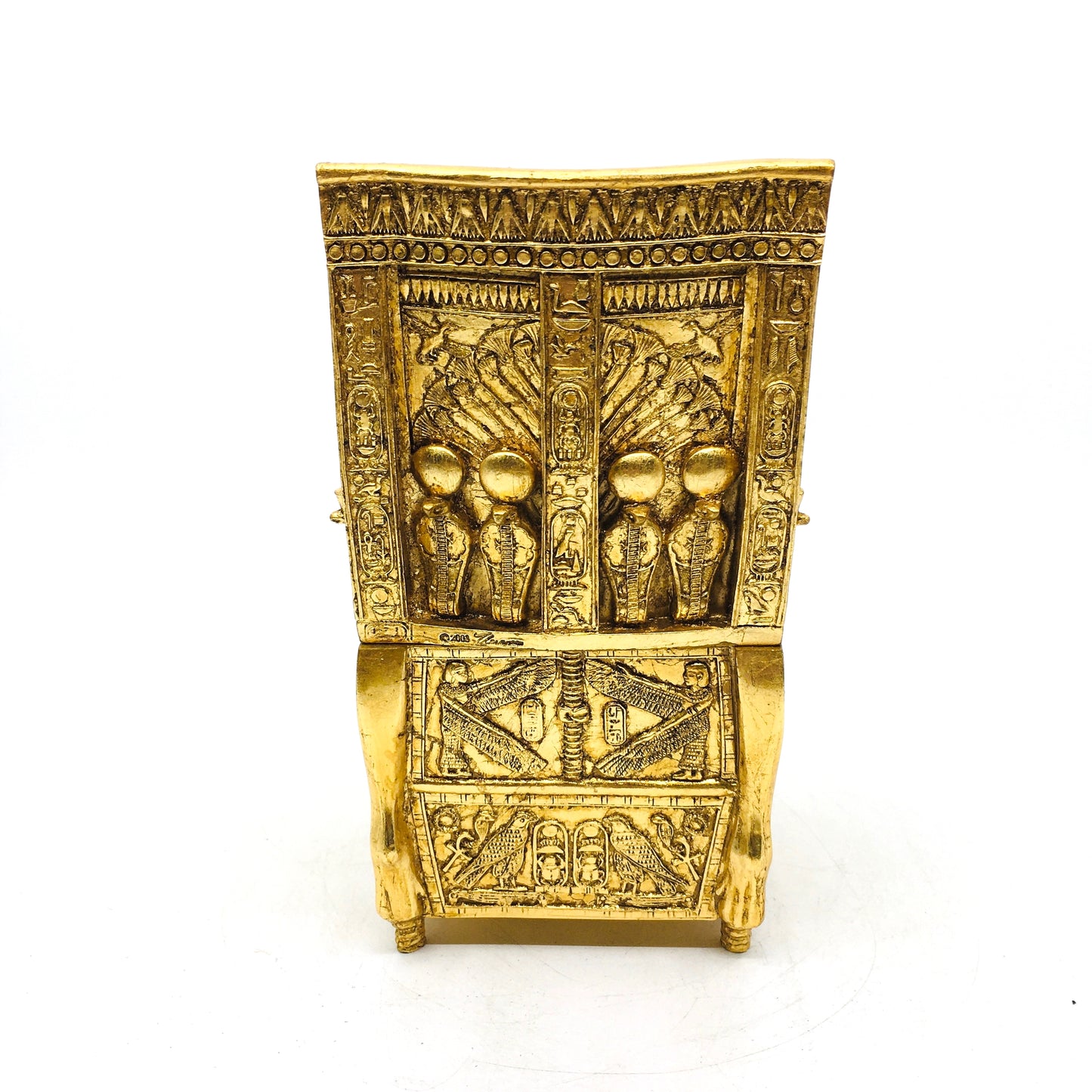 Tutankhamun Tahtı Kapaklı Dekoratif Gold Mücevher Kutusu