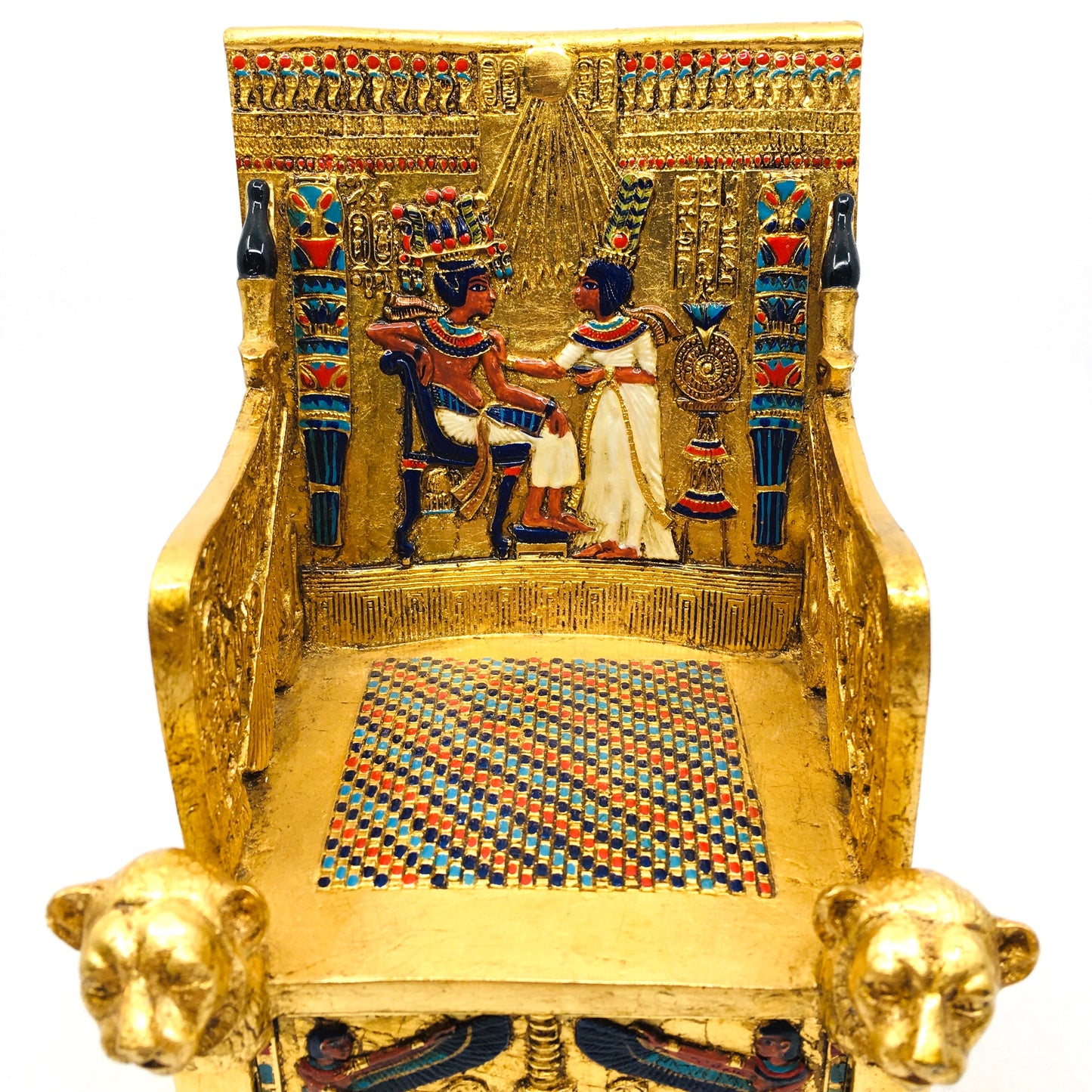 Tutankhamun Tahtı Kapaklı Dekoratif Gold Mücevher Kutusu