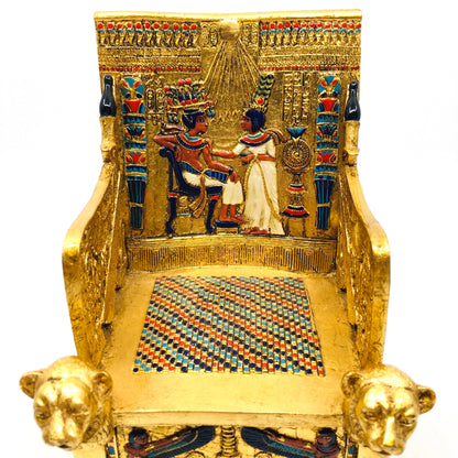 Tutankhamun Tahtı Kapaklı Dekoratif Gold Mücevher Kutusu