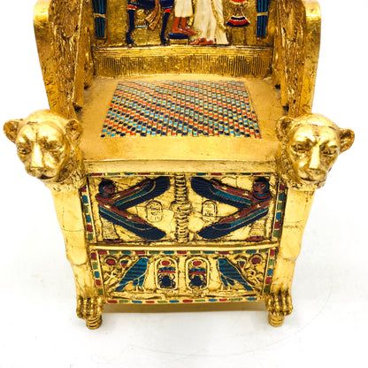 Tutankhamun Tahtı Kapaklı Dekoratif Gold Mücevher Kutusu