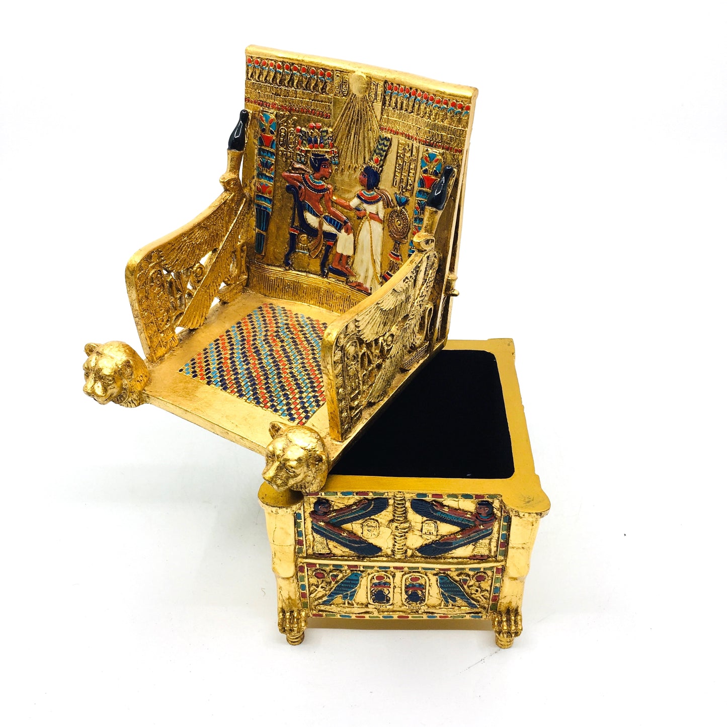 Tutankhamun Tahtı Kapaklı Dekoratif Gold Mücevher Kutusu