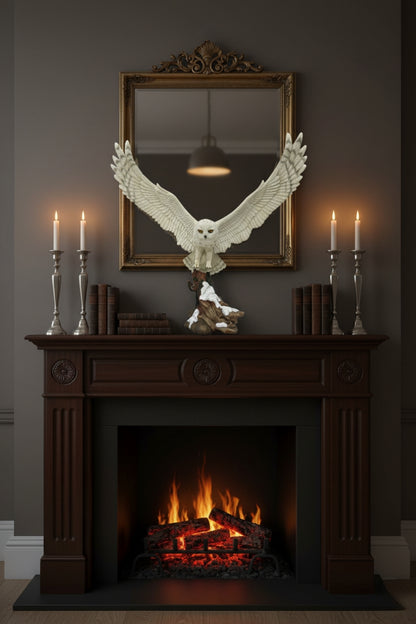 Veronese Kanatları Açık Kar Baykuşu Heykeli - 34 CM Büyük Boy