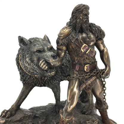 Norse God of War Tyr and Fenrir the Wolf Figurine