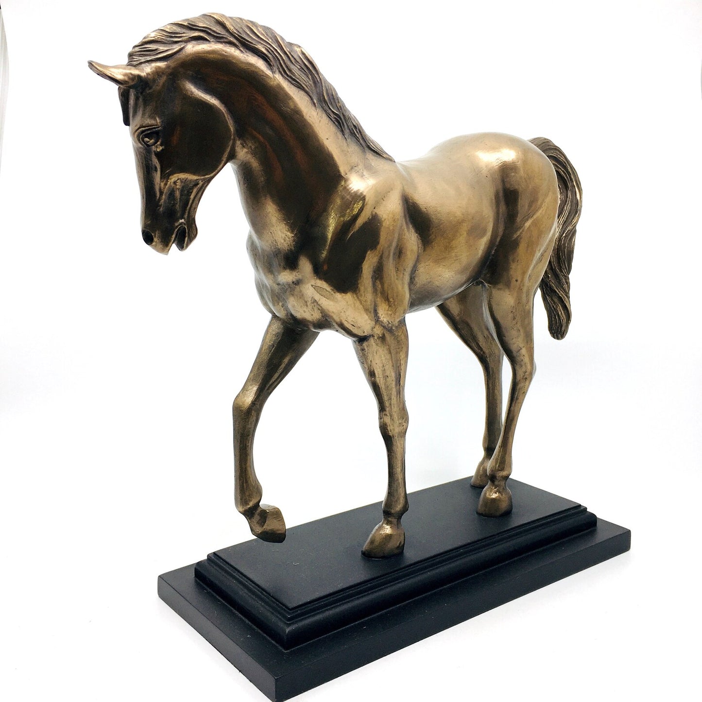 Bronze Color Horse Figurine with Black Base