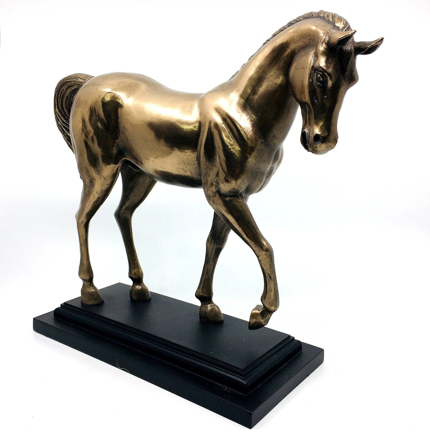 Bronze Color Horse Figurine with Black Base