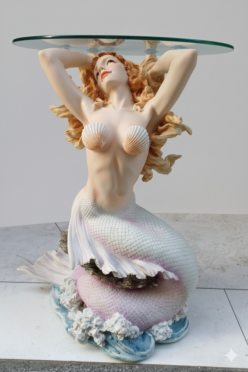 Veronese Büyük Deniz Kızı Figürlü Dekoratif Cam Sehpa – WU70380TA