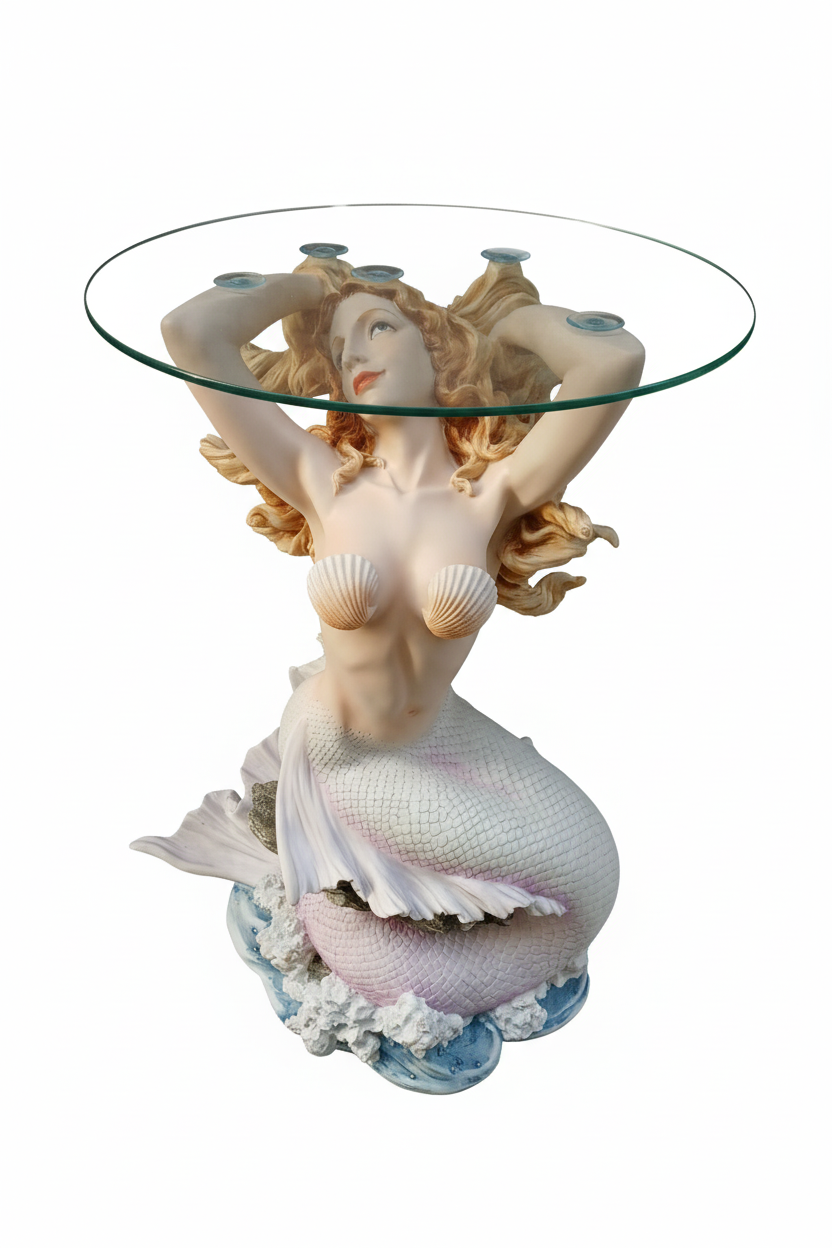 Veronese Büyük Deniz Kızı Figürlü Dekoratif Cam Sehpa – WU70380TA