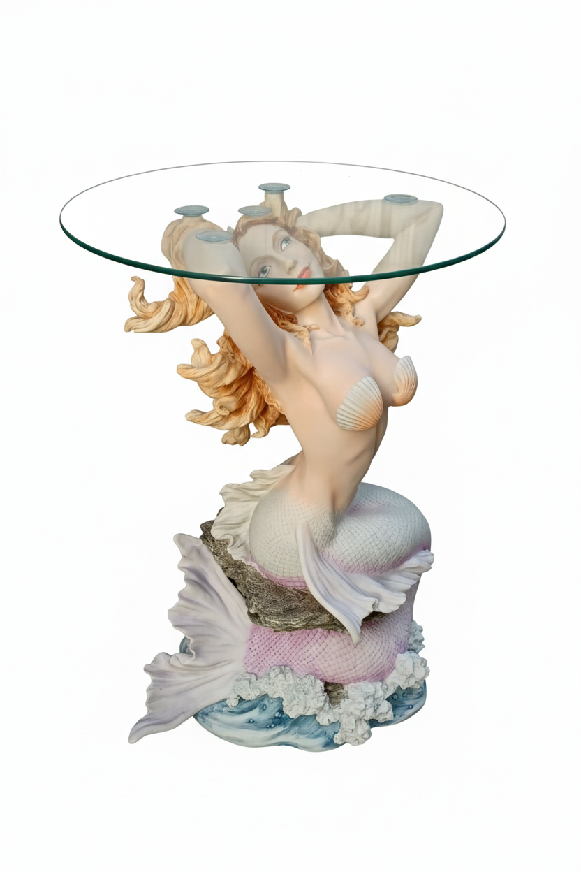 Veronese Büyük Deniz Kızı Figürlü Dekoratif Cam Sehpa – WU70380TA