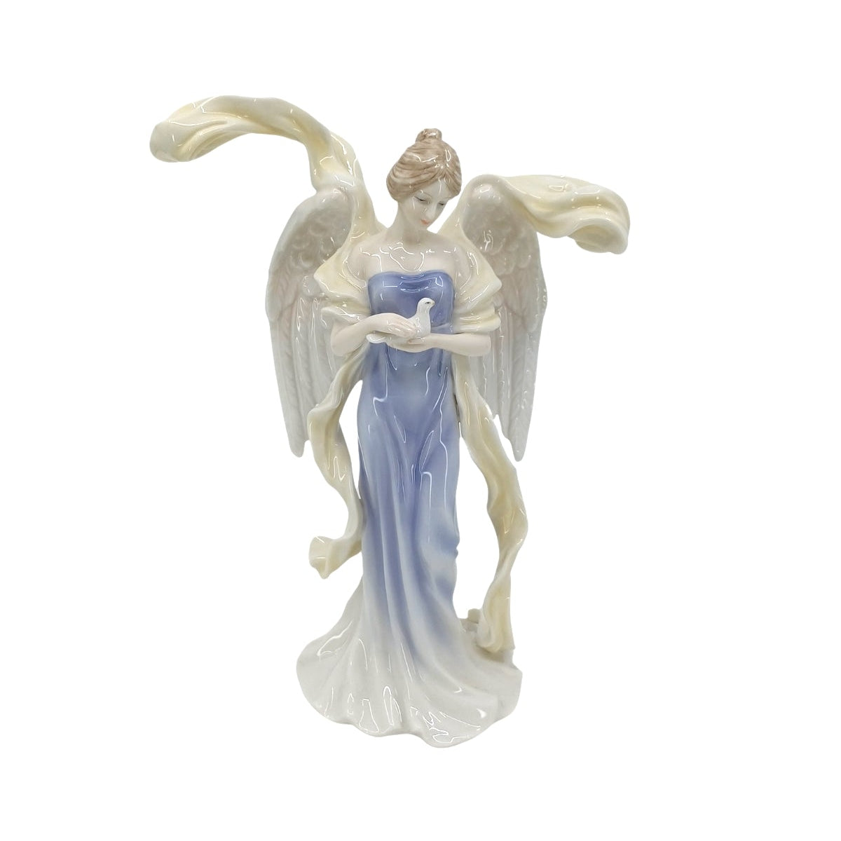 Veronese Güvercin Tutan Kanatları Açık Melek Sırlı Renkli Porselen Biblo - AP20096AA