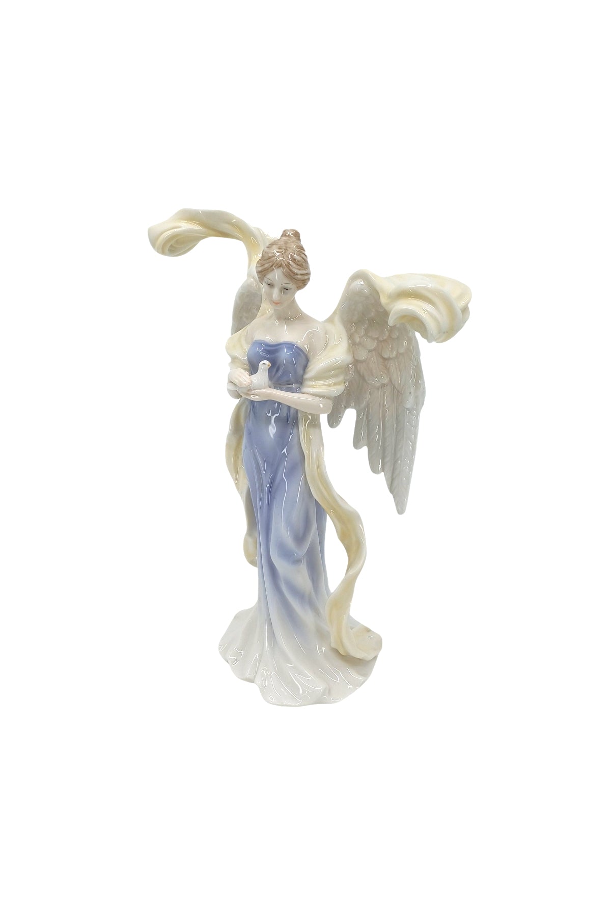 Veronese Güvercin Tutan Kanatları Açık Melek Sırlı Renkli Porselen Biblo - AP20096AA