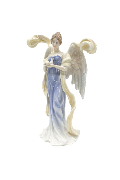 Veronese Güvercin Tutan Kanatları Açık Melek Sırlı Renkli Porselen Biblo - AP20096AA